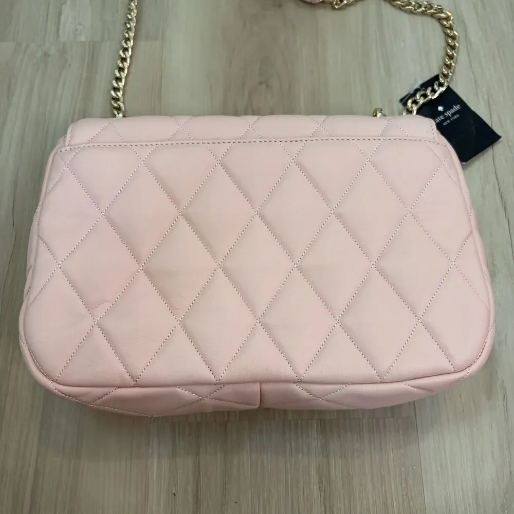 Kate Spade Carey Medium Flap Shoulder Bag Purse Quilted Leather In Conch Pink